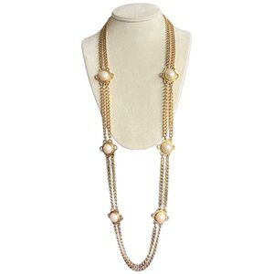 Long Vintage 1980s Gold Tone Pearl Necklace